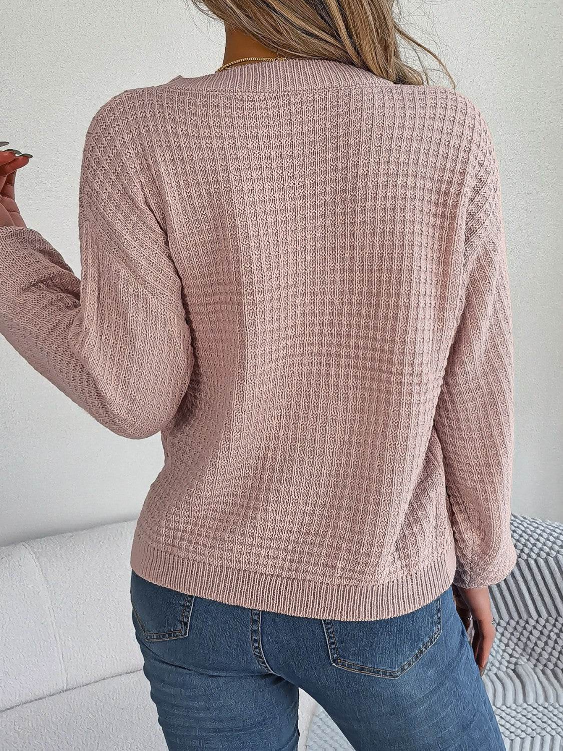 Cable-Knit Round Neck Long Sleeve Sweater for a perfect OOTD – dress to impress outfits from Amexza