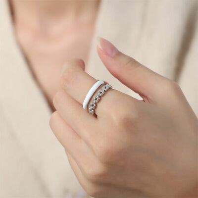 Enamel 18K Gold-Plated Open Ring White 7 for a perfect OOTD – dress to impress outfits from Amexza