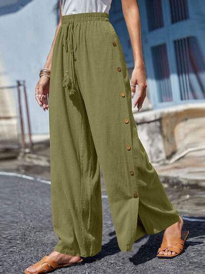 Full Size Tassel Wide Leg Pants Yellow-Green for a perfect OOTD – dress to impress outfits from Amexza