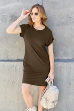 Basic Bae Full Size Round Neck Short Sleeve Dress with Pockets - Amexza
