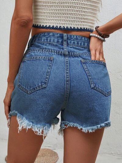 Distressed Raw Hem Denim Shorts for a perfect OOTD – dress to impress outfits from Amexza