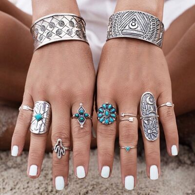 Alloy Turquoise 9-Piece Ring Set for a perfect OOTD – dress to impress outfits from Amexza