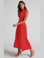 Cutout Mock Neck Sleeveless Ruched Dress - Amexza