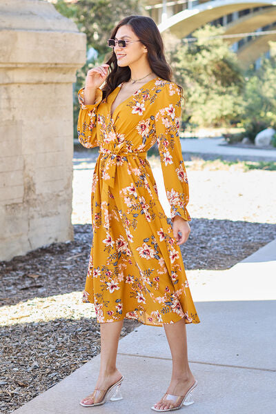 Double Take Full Size Floral Tie Back Flounce Sleeve Dress for a perfect OOTD – dress to impress outfits from Amexza