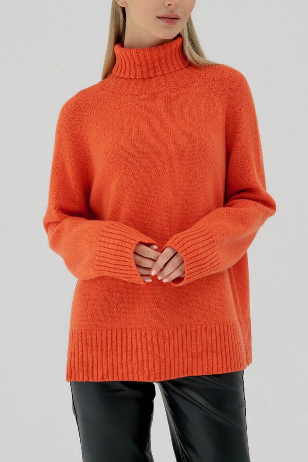 Turtle Neck Raglan Sleeve Sweater Orange for a perfect OOTD – dress to impress outfits from Amexza