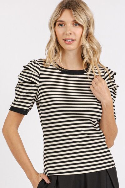 Mittoshop Striped Round Neck Puff Sleeve T-Shirt for a perfect OOTD – dress to impress outfits from Amexza