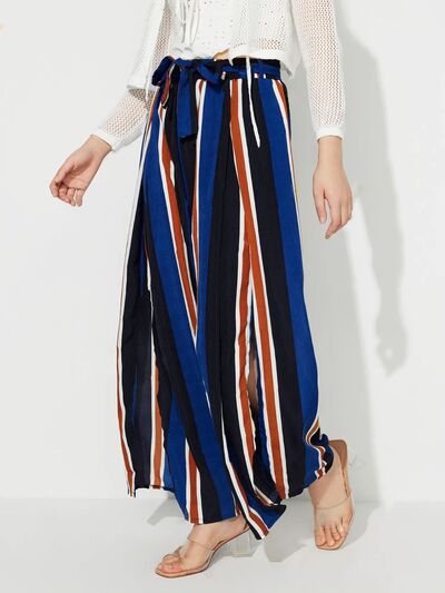 Side Slit Contrast Wide Leg Pants Stripe for a perfect OOTD – dress to impress outfits from Amexza