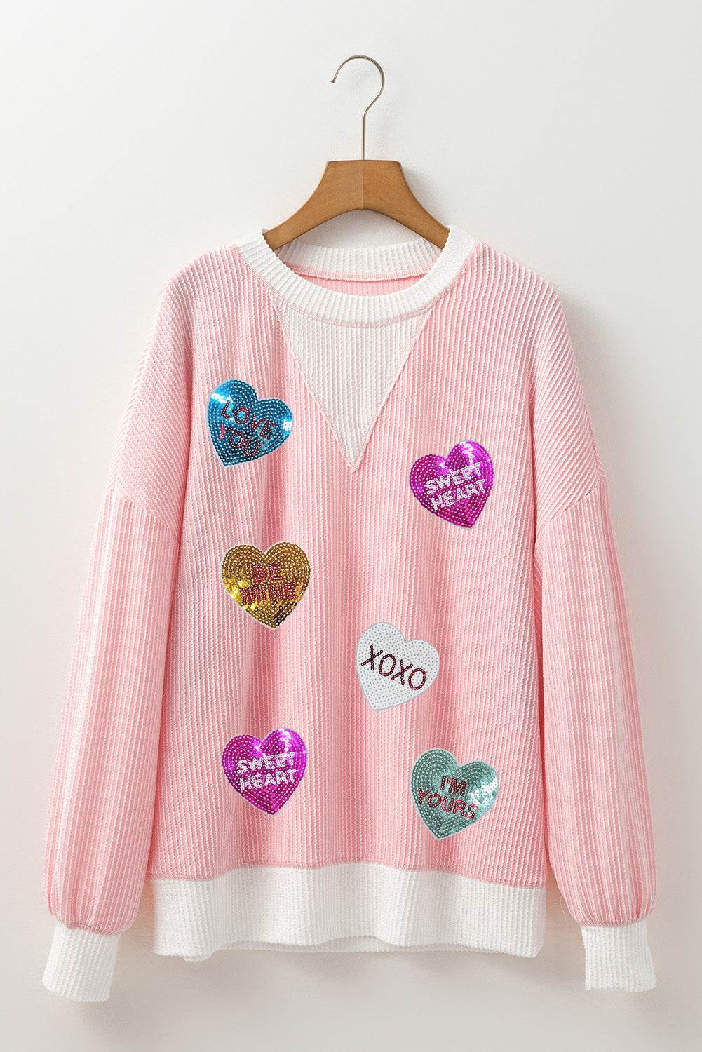 Valentine’s Day Sequin Heart Long Sleeve Sweatshirt for a perfect OOTD – dress to impress outfits from Amexza