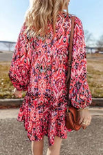 Tassel Printed Tie Neck Long Sleeve Dress for a perfect OOTD – dress to impress outfits from Amexza