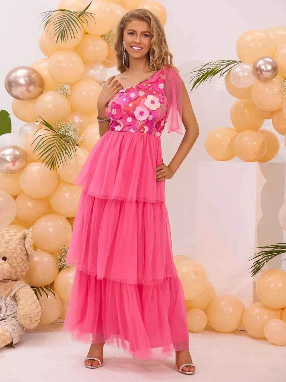 Embroidered Layered Single Shoulder Midi Dress for a perfect OOTD – dress to impress outfits from Amexza