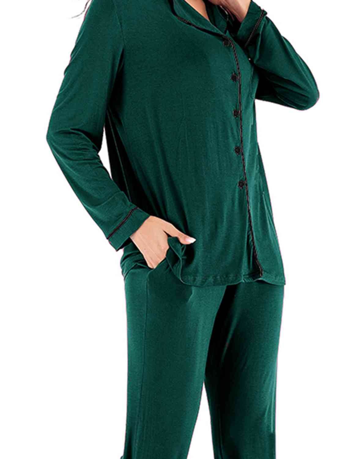 Collared Neck Long Sleeve Loungewear Set with Pockets for a perfect OOTD – dress to impress outfits from Amexza