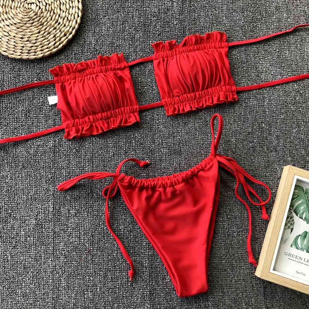 Frill Trim Ruched Bikini Set for a perfect OOTD – dress to impress outfits from Amexza