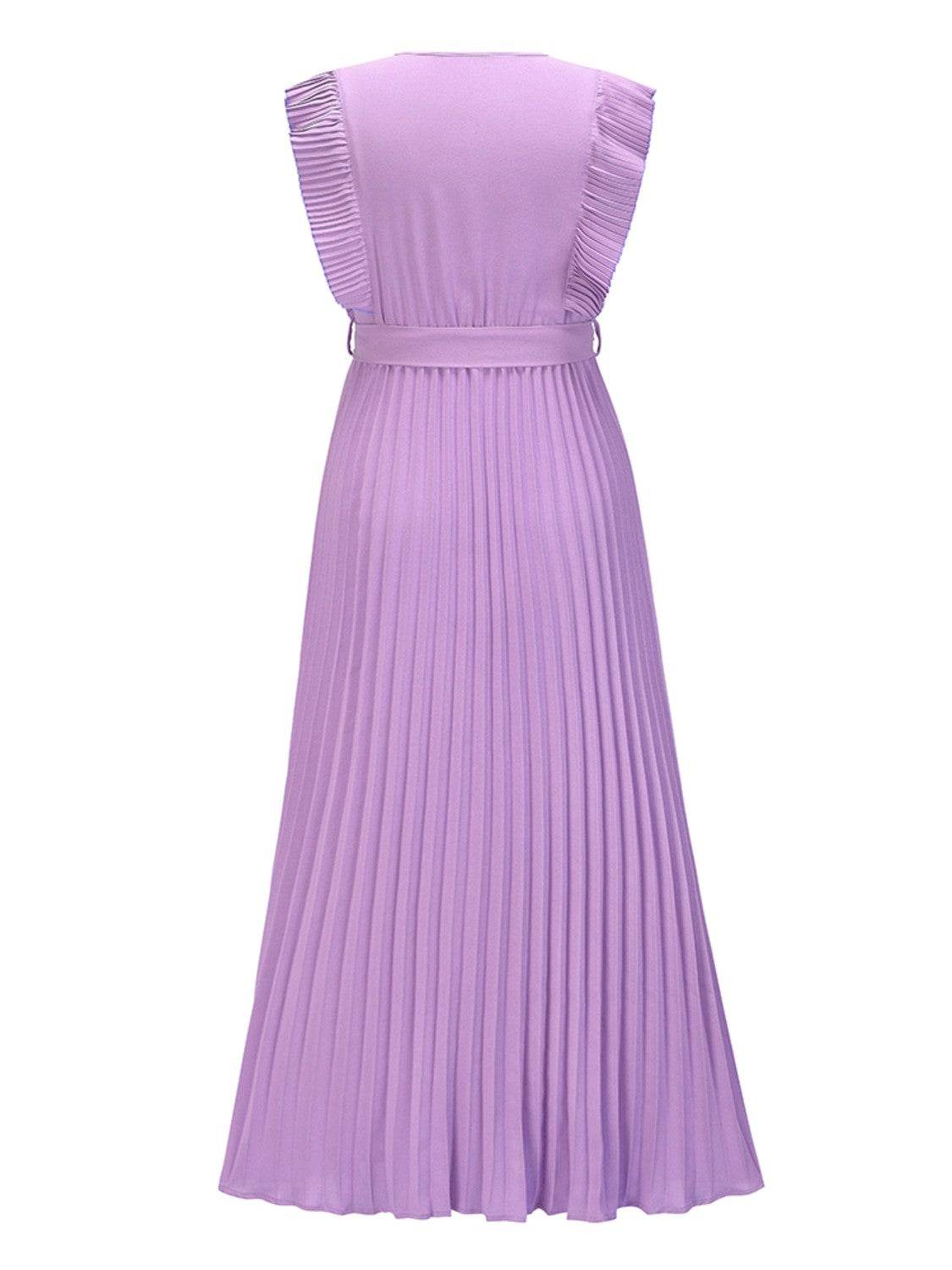 Tied Surplice Cap Sleeve Pleated Dress - Amexza