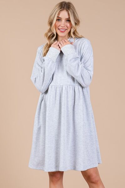 Ces Femme Long Sleeve Hooded Sweatshirt Dress Light Gray for a perfect OOTD – dress to impress outfits from Amexza