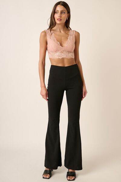 Mittoshop Crepe Knit Elastic Waist Flare Leg Pants - Amexza