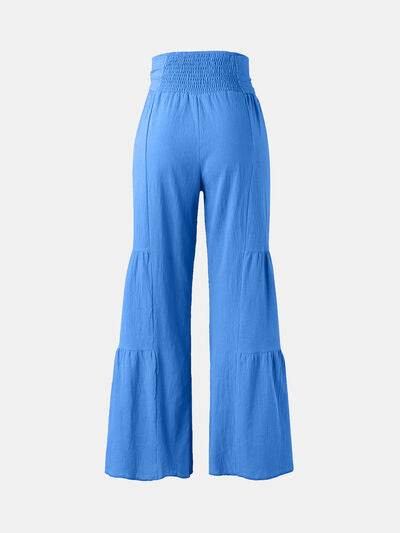 Tied Ruched Wide Leg Pants - Amexza