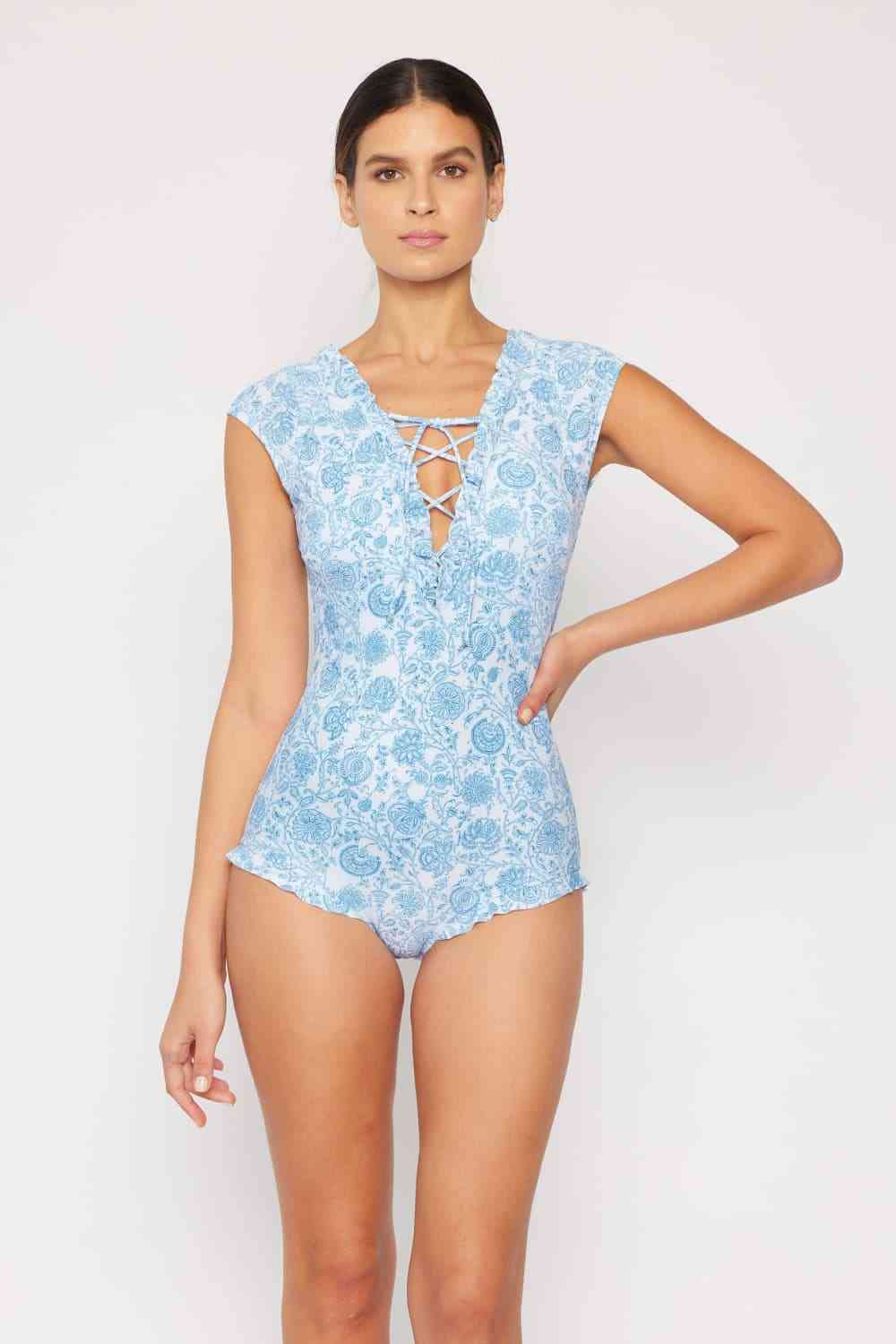 Marina West Swim Bring Me Flowers V-Neck One Piece Swimsuit In Thistle Blue for a perfect OOTD – dress to impress outfits from Amexza