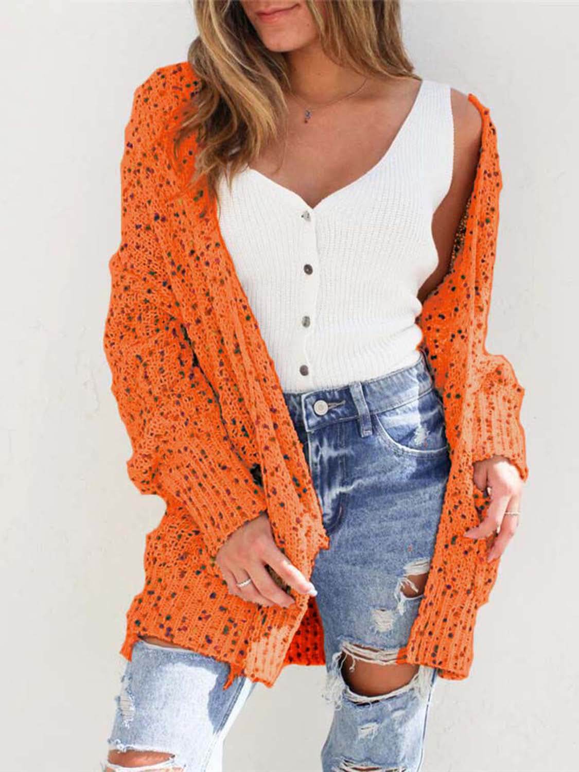 Multicolored Open Front Cardigan - Amexza