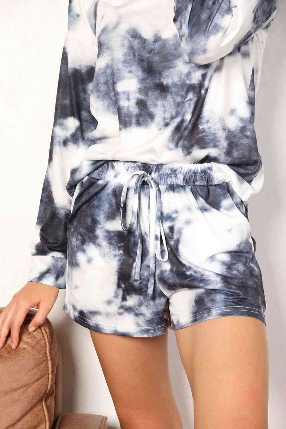 Shiny Tie-Dye Round Neck Top and Shorts Lounge Set for a perfect OOTD – dress to impress outfits from Amexza