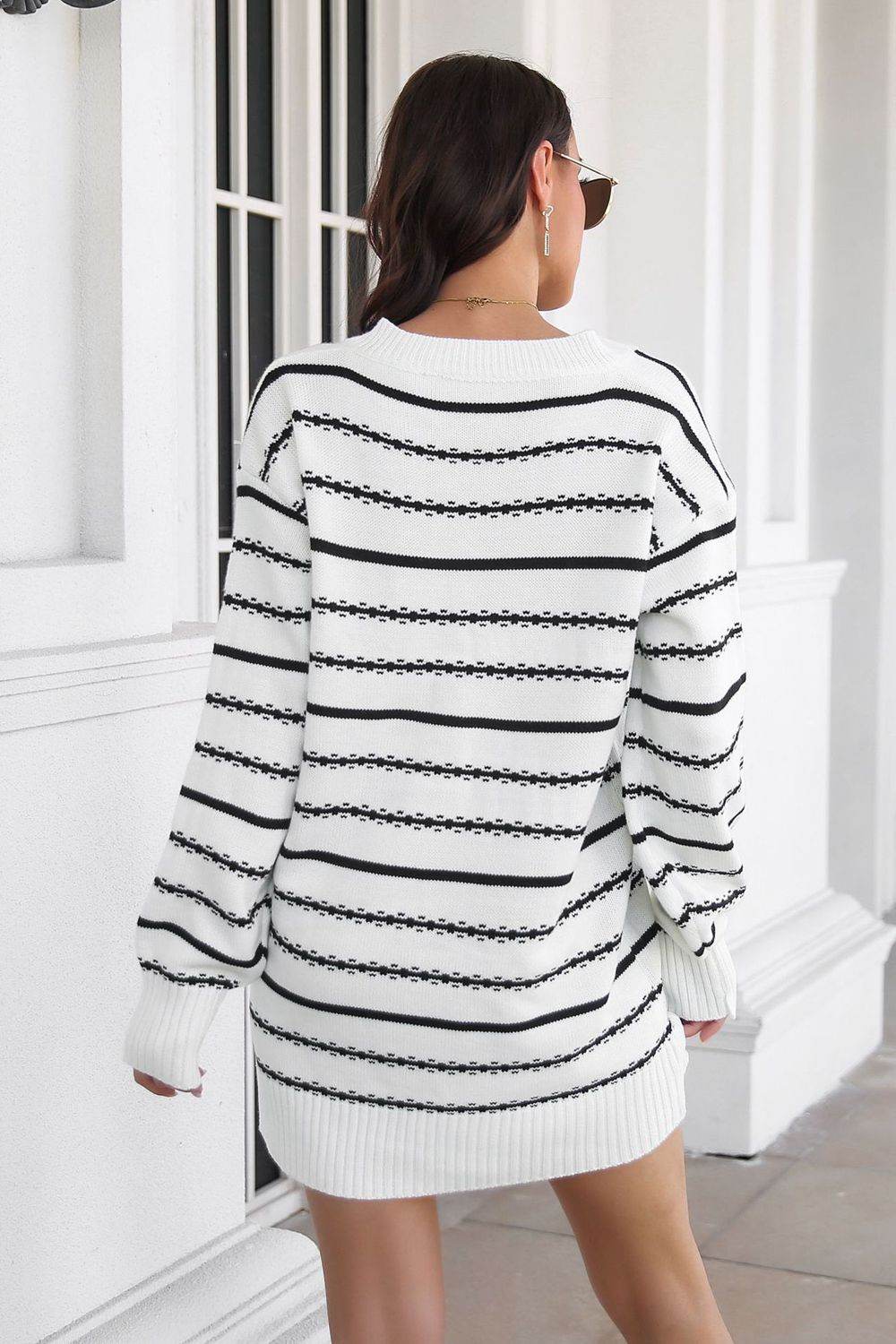 Striped V-Neck Sweater Dress for a perfect OOTD – dress to impress outfits from Amexza