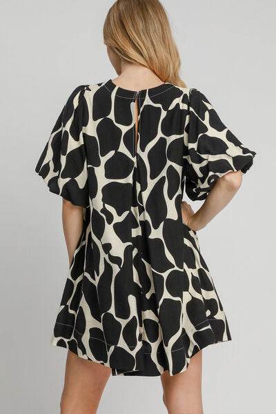 Umgee Full Size Two Tone Abstract Print Puff Sleeve Dress Plus Size for a perfect OOTD – dress to impress outfits from Amexza