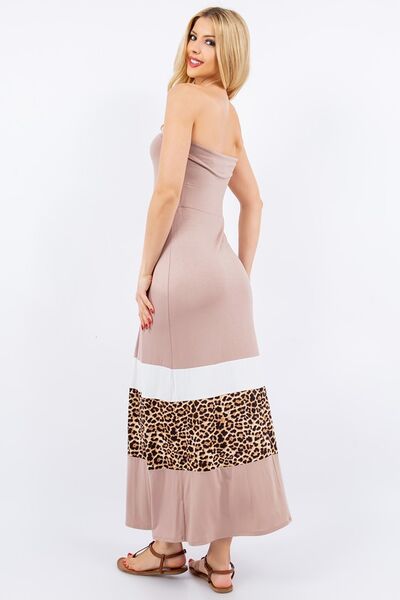 Celeste Full Size Leopard Color Block Tube Maxi Dress Plus Size for a perfect OOTD – dress to impress outfits from Amexza