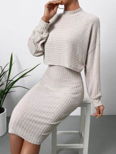 Mock Neck Long Sleeve Top and Wide Strap Dress Set for a perfect OOTD – dress to impress outfits from Amexza