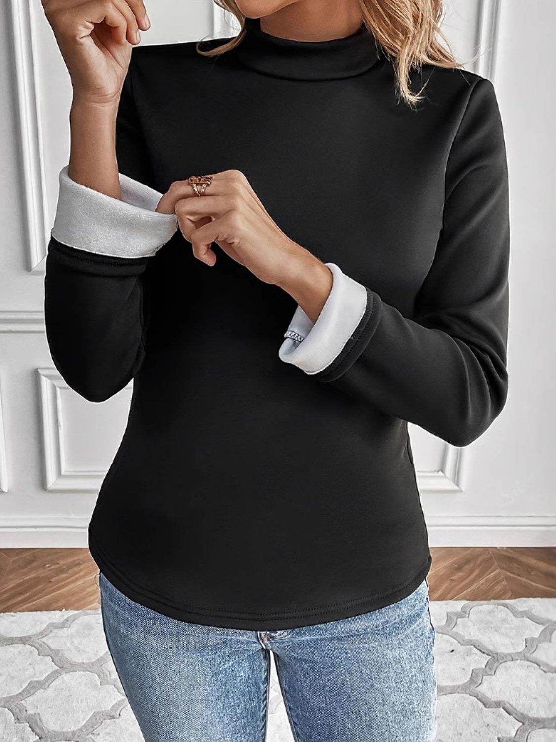 Mock Neck Long Sleeve T-Shirt Black for a perfect OOTD – dress to impress outfits from Amexza