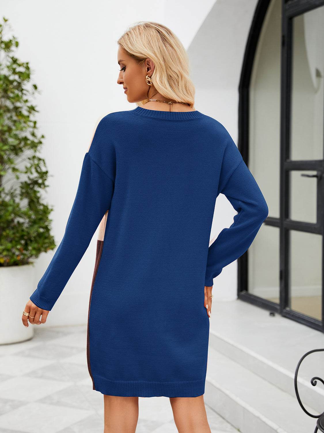 Color Block Dropped Shoulder Sweater Dress for a perfect OOTD – dress to impress outfits from Amexza