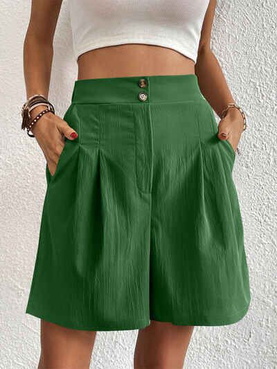 High Waist Shorts with Pockets Green for a perfect OOTD – dress to impress outfits from Amexza