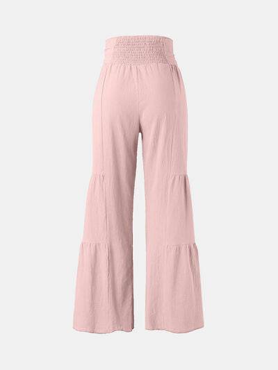 Tied Ruched Wide Leg Pants - Amexza