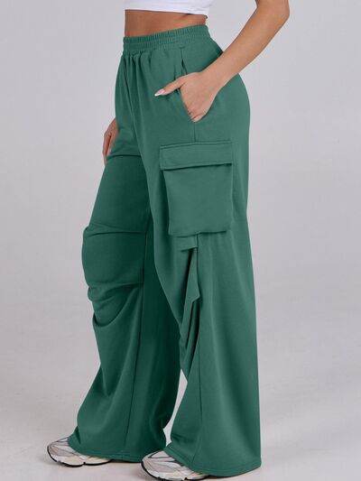 Elastic Waist Wide Leg Pants with Pockets for a perfect OOTD – dress to impress outfits from Amexza