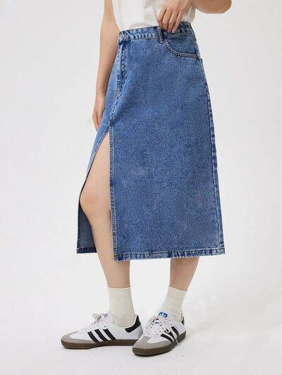 Slit Midi Denim Skirt with Pockets for a perfect OOTD – dress to impress outfits from Amexza