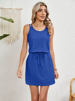 Eyelet Scoop Neck Sleeveless Dress - Amexza