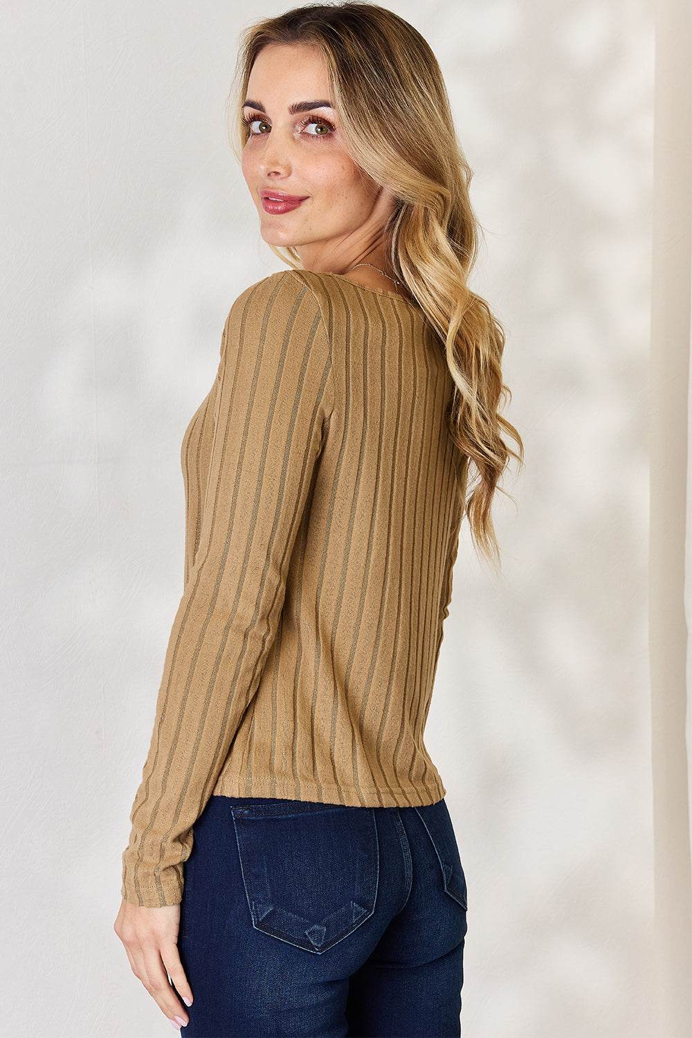 Basic Bae Full Size Ribbed Long Sleeve T-Shirt for a perfect OOTD – dress to impress outfits from Amexza