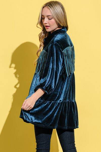 And The Why Fringe Detailed Velvet Shirt Dress for a perfect OOTD – dress to impress outfits from Amexza