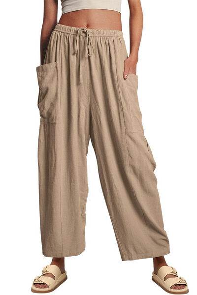 Full Size Pocketed Drawstring Wide Leg Pants for a perfect OOTD – dress to impress outfits from Amexza