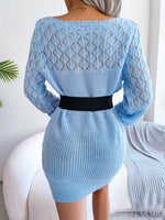 Openwork Boat Neck Sweater Dress for a perfect OOTD – dress to impress outfits from Amexza