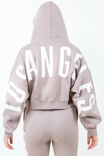 American Bazi Letter Graphic Long Sleeve Drawstring Cropped Hoodie for a perfect OOTD – dress to impress outfits from Amexza