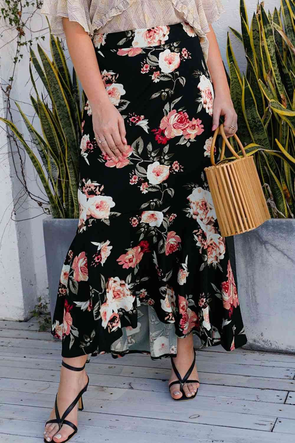 Plus Size Floral High-Rise Skirt for a perfect OOTD – dress to impress outfits from Amexza