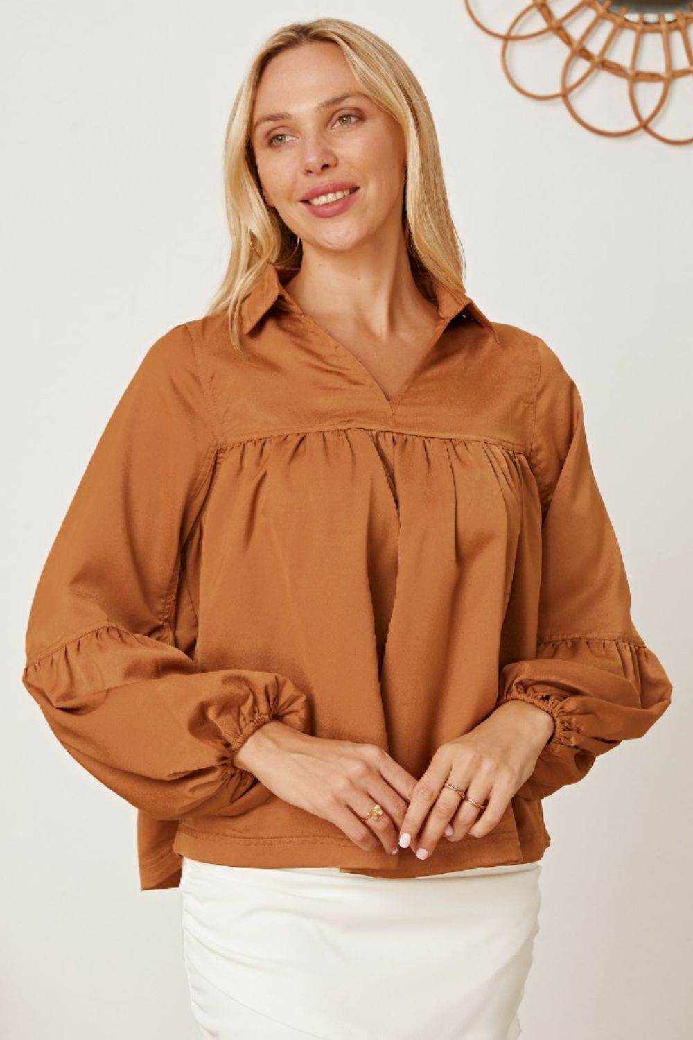 Balloon Sleeve Collared Neck Blouse for a perfect OOTD – dress to impress outfits from Amexza