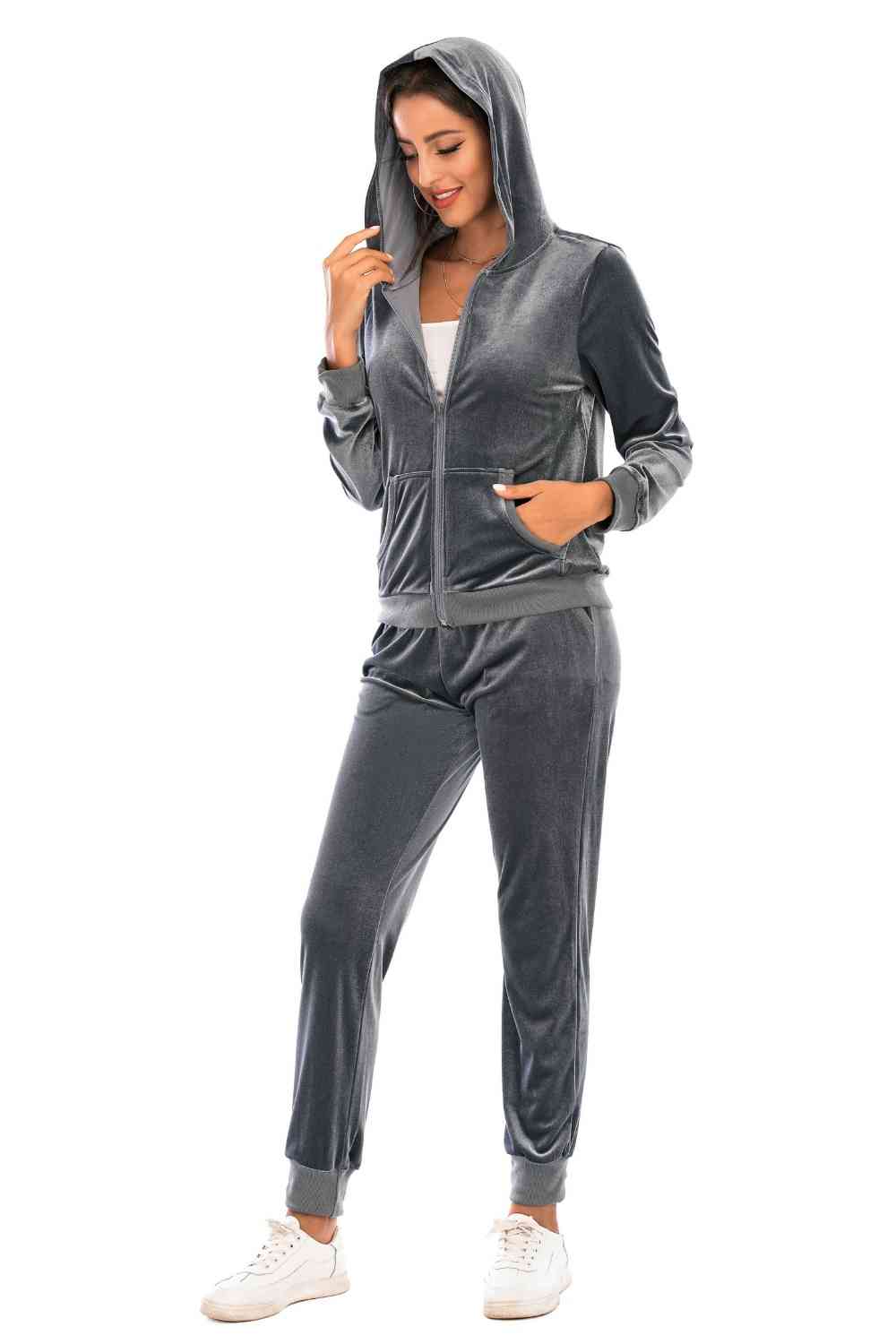 Zip-Up Hooded Jacket and Pants Set for a perfect OOTD – dress to impress outfits from Amexza