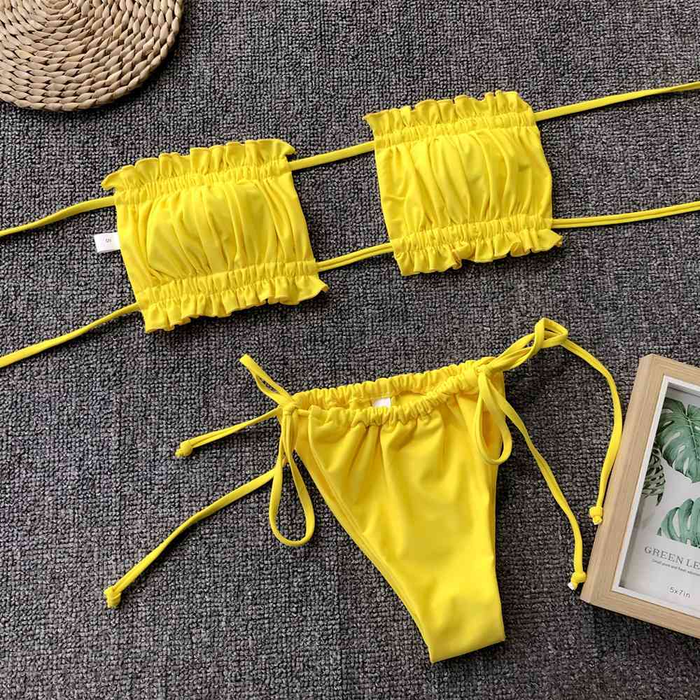 Frill Trim Ruched Bikini Set for a perfect OOTD – dress to impress outfits from Amexza