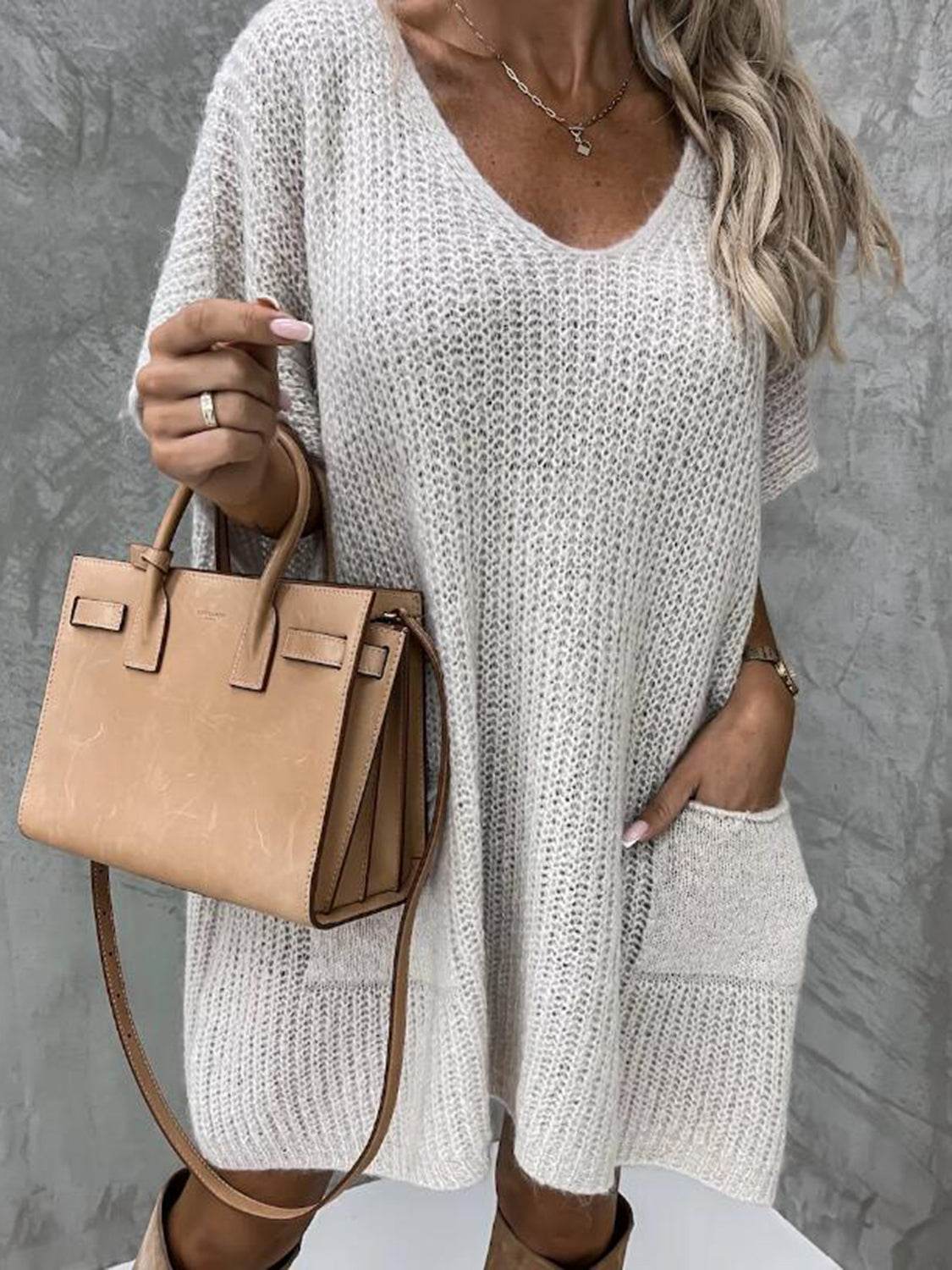 Short Sleeve Sweater Dress with Pockets for a perfect OOTD – dress to impress outfits from Amexza