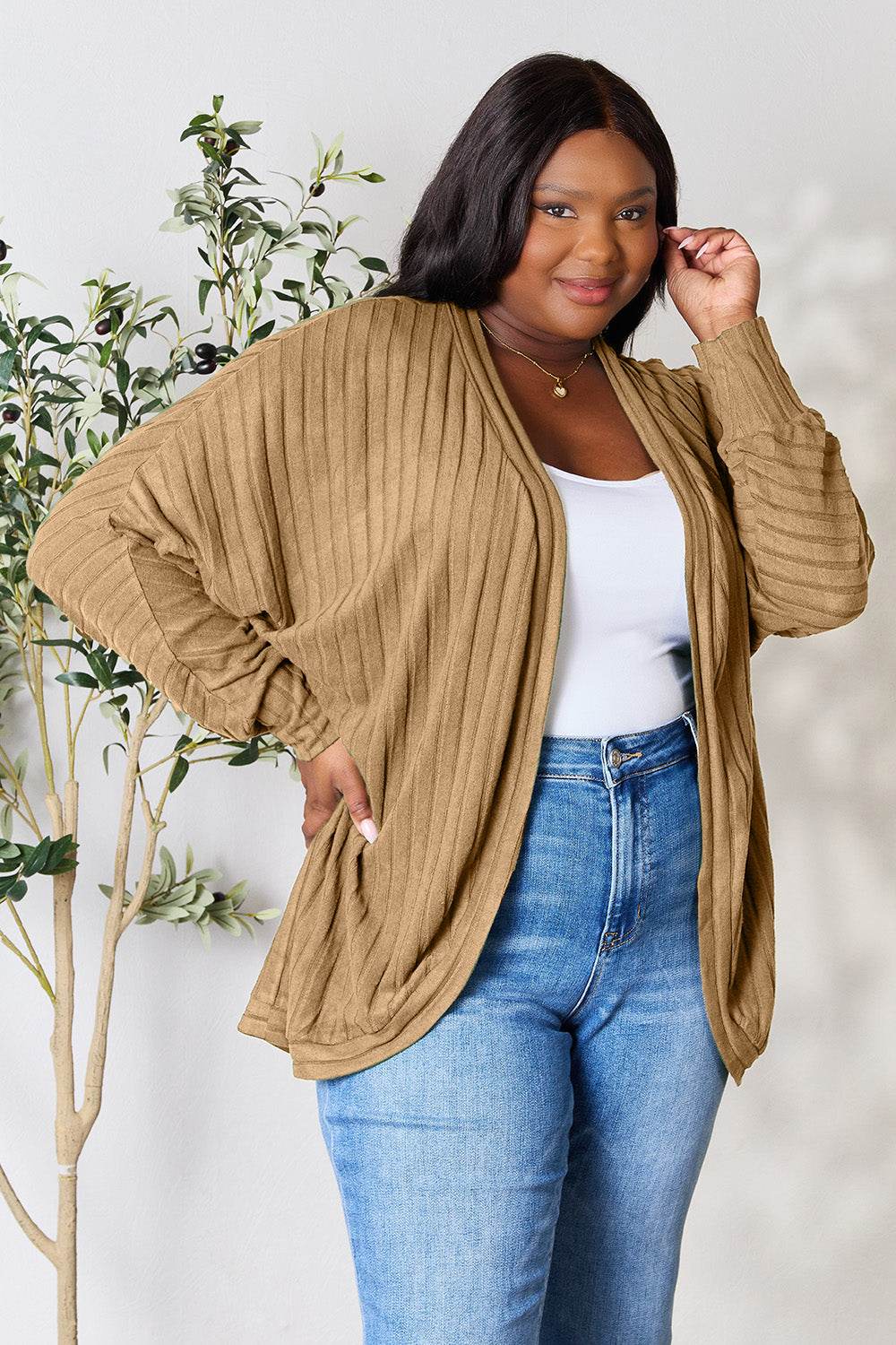 Basic Bae Full Size Ribbed Cocoon Cardigan for a perfect OOTD – dress to impress outfits from Amexza