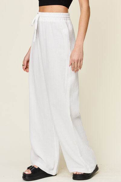 Double Take Full Size Texture Drawstring Wide Leg Pants for a perfect OOTD – dress to impress outfits from Amexza