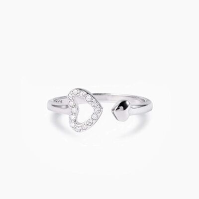 925 Sterling Silver Inlaid Zircon Heart Open Ring Silver 7 for a perfect OOTD – dress to impress outfits from Amexza