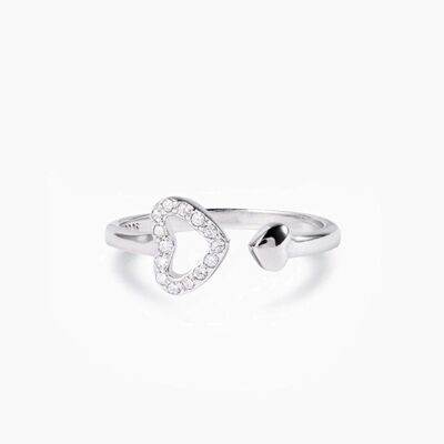 925 Sterling Silver Inlaid Zircon Heart Open Ring Silver 7 for a perfect OOTD – dress to impress outfits from Amexza