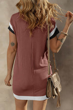 Textured Round Neck Short Sleeve Dress - Amexza
