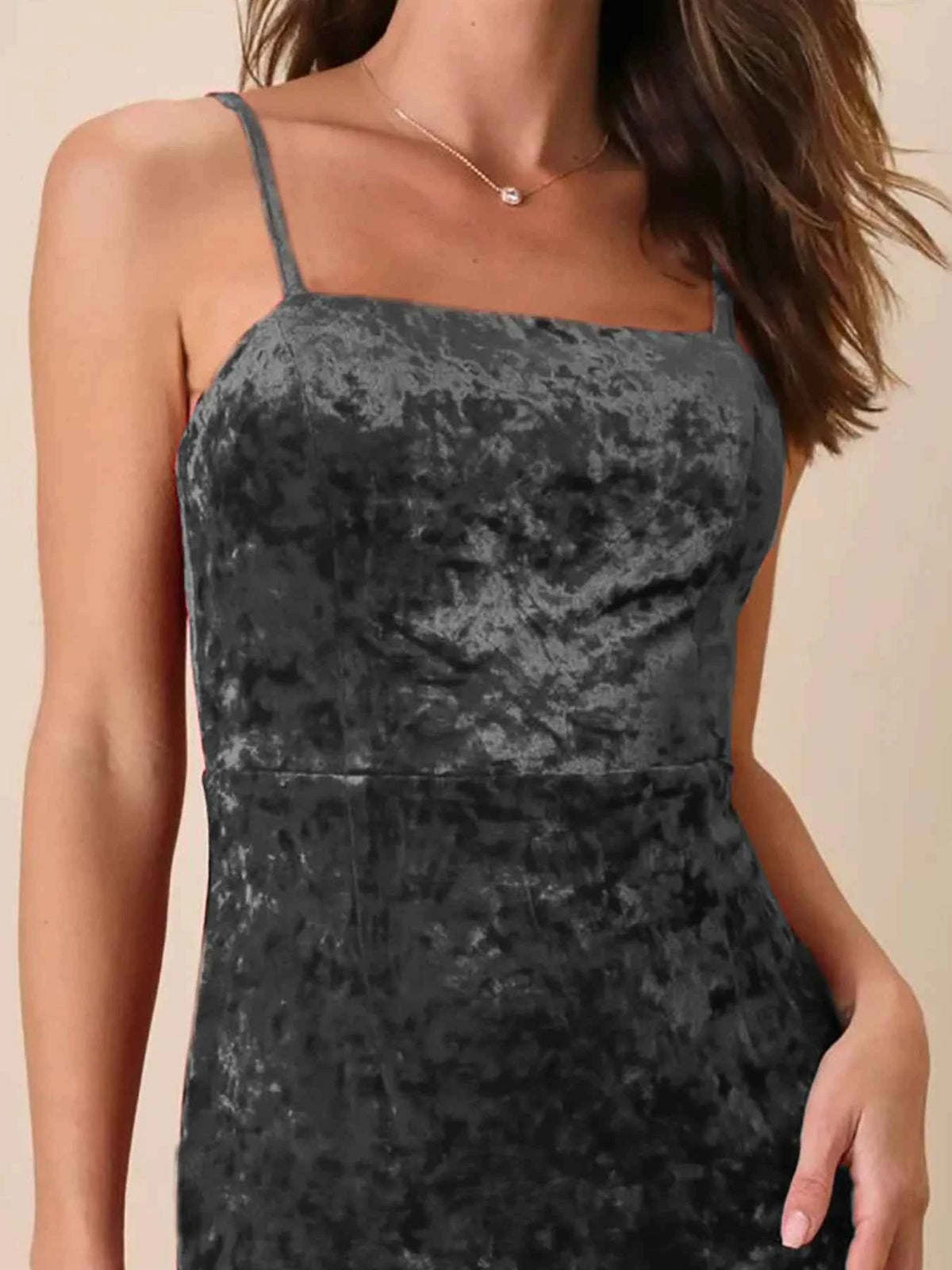 Asymmetrical Velvet Cami Dress with Ruffle Hem